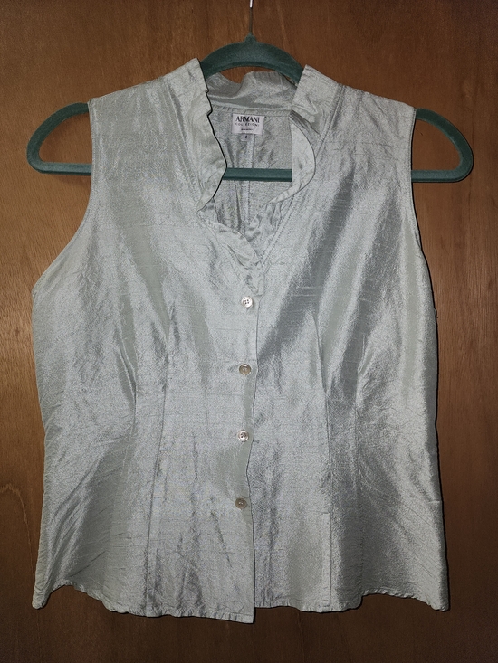 Armani Collezioni Light Green Silk Sleeveless Blouse